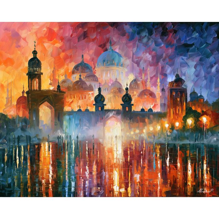crownglow sanctuary, made domes, crownglow sanctuary art, colorful wall decor, fantasy wall art, no signature art, soft edge cityscape, rainlit fantasy city, textured oil painting, dream city painting