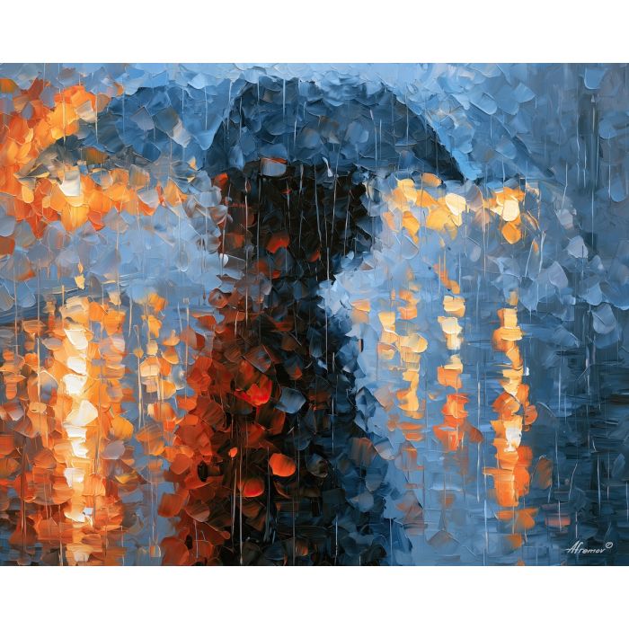 rainy profile, side erased, rainy profile art, thick brush strokes, hidden face art, silhouette painting, contour figure art, faceless figure, expressive wall art, textured oil painting