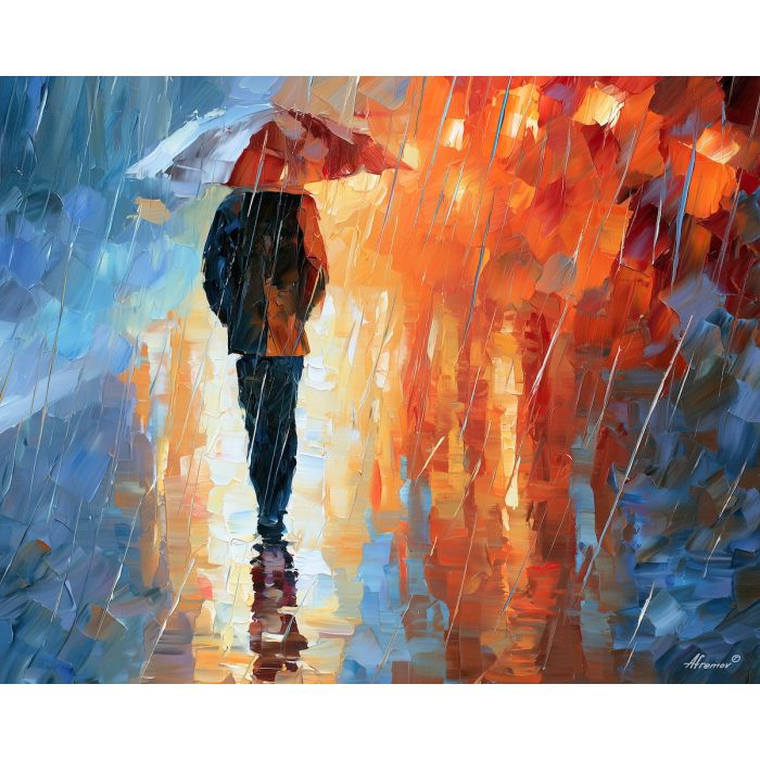 rain backview, rain backview art, unrecognizable figure, people oil painting, palette knife portrait, thick brush strokes, hidden face art, silhouette painting, contour figure art, faceless figure