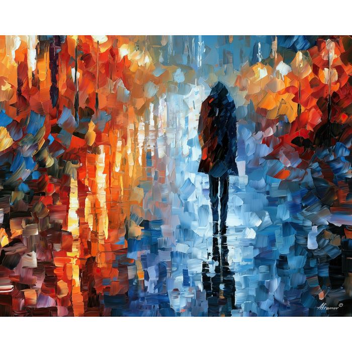 street shadow, wet ground, street shadow art, shadow figure art, back view painting, unrecognizable figure, people oil painting, palette knife portrait, thick brush strokes, hidden face art