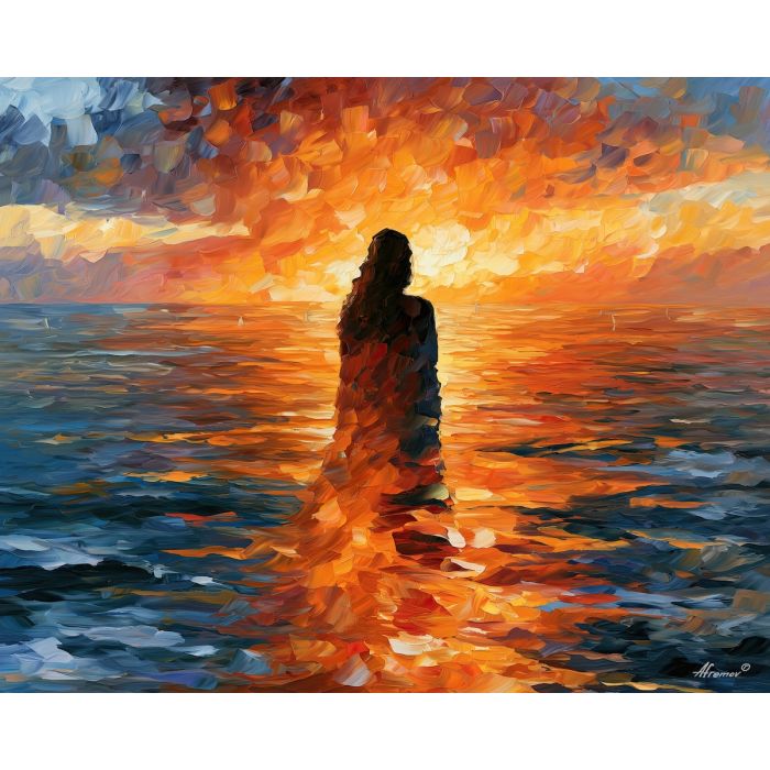 sunset back, facing outlined, sunset back art, people oil painting, palette knife portrait, thick brush strokes, hidden face art, silhouette painting, contour figure art, faceless figure