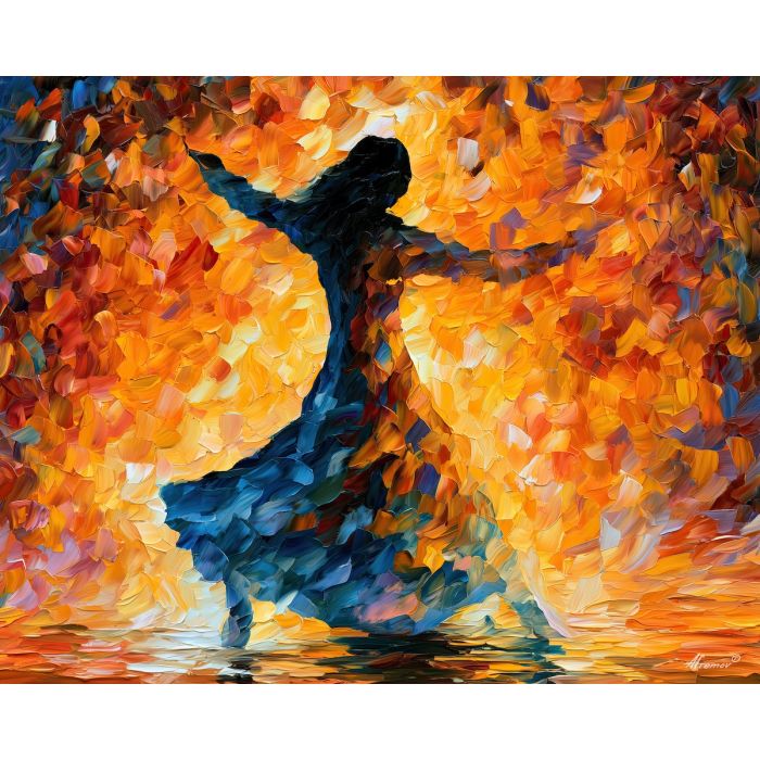shadow dancer, moving contour, shadow dancer art, back view painting, unrecognizable figure, people oil painting, palette knife portrait, thick brush strokes, hidden face art, silhouette painting