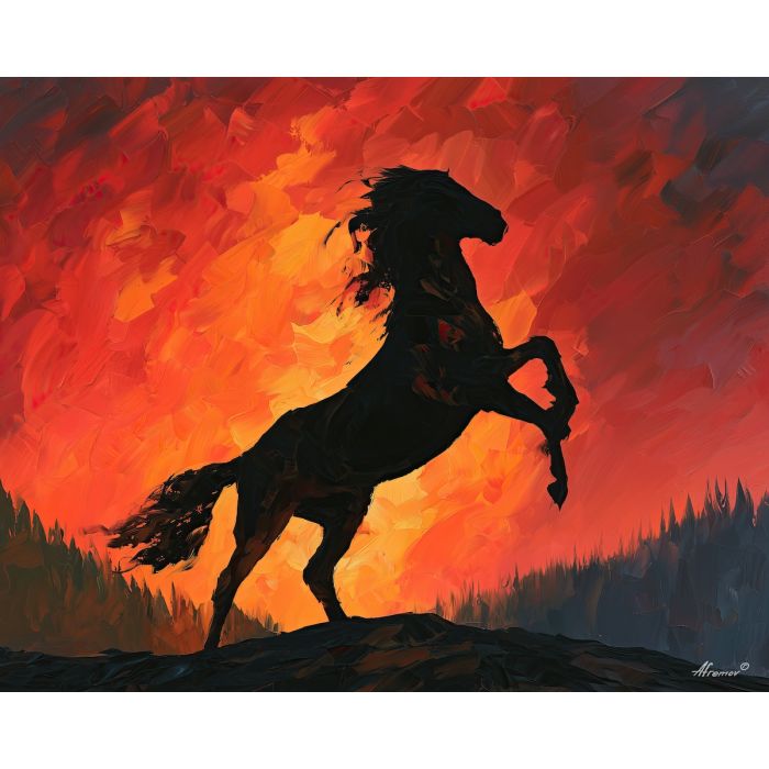 horses fall, upward slowly, horses fall upward slowly art, animal silhouette, fantasy animal painting, palette knife animal, thick brush strokes, glowing wall decor, minimal detail art, afremov inspired