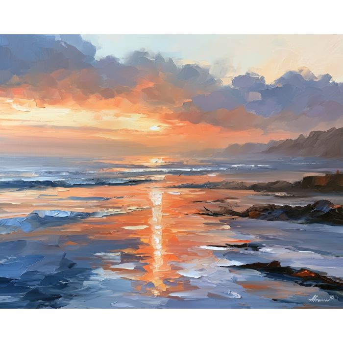 reefs lose, silver edge, reefs lose a silver edge art, soft coastal decor, ocean landscape art, broad water bands, mystic seascape, coastal wall art, palette knife seascape, thick brush strokes