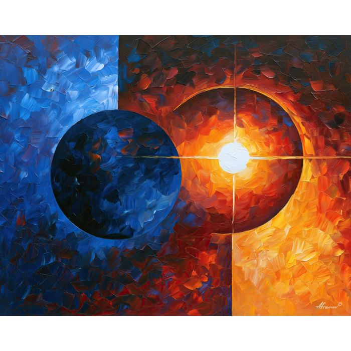 eclipses sing, shadow celestial, eclipses sing through shadow art, colorful oil painting, soft edge painting, celestial wall art, whimsical painting, moon and stars, dreamy sky art, palette knife art