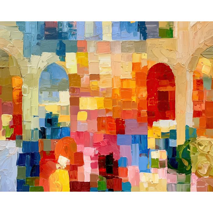 mirrors pull, sky closer, mirrors pull the sky closer art, joyful color art, abstract pattern art, textured oil painting, dopamine decor art, colorful interior art, maximalist wall art, palette knife interior