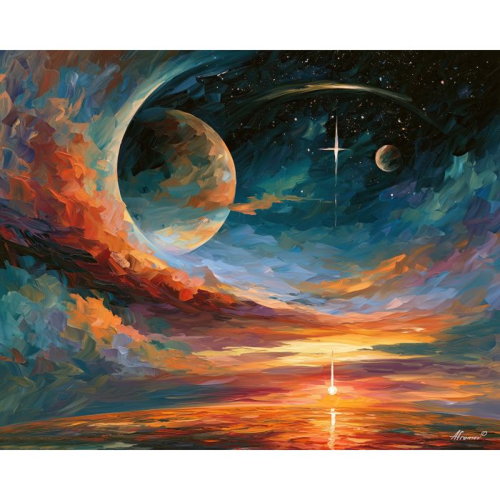 moons leave, without maps, moons leave without maps art, palette knife art, thick brush strokes, glowing wall decor, fantasy sky painting, minimal detail art, afremov inspired, colorful oil painting