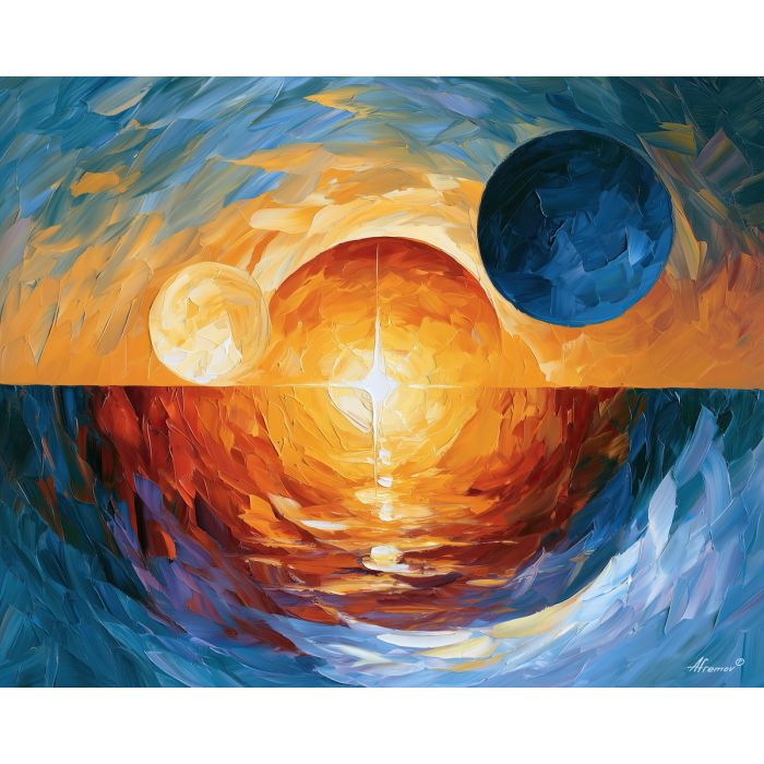 eclipses dance, without road, eclipses dance without a road art, soft edge painting, celestial wall art, whimsical painting, moon and stars, dreamy sky art, palette knife art, thick brush strokes