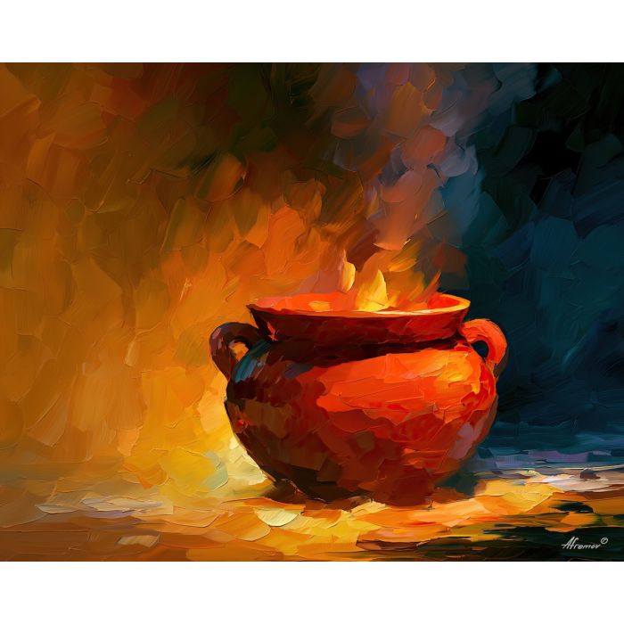 ceramic spotlight, ignites opaldusk, ceramic spotlight ignites opaldusk art, thick brush strokes, personal decor art, minimal detail art, textured oil painting, statement wall art, afremov inspired, whimsical still life