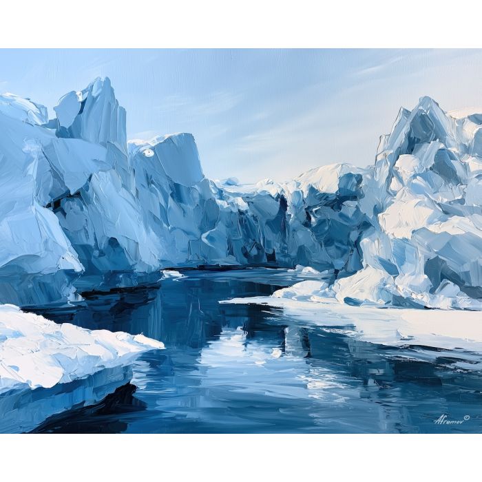cold pool, saves silverbloom, cold pool saves silverbloom art, minimal detail art, textured oil painting, afremov inspired, frozen seascape, winter wall art, glacial decor, cool blue art