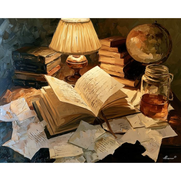 traveler page, scatters cloudhoney, traveler page scatters cloudhoney art, quiet still life, journal wall art, analog ritual art, desk still life, bookish wall decor, palette knife painting, thick brush strokes