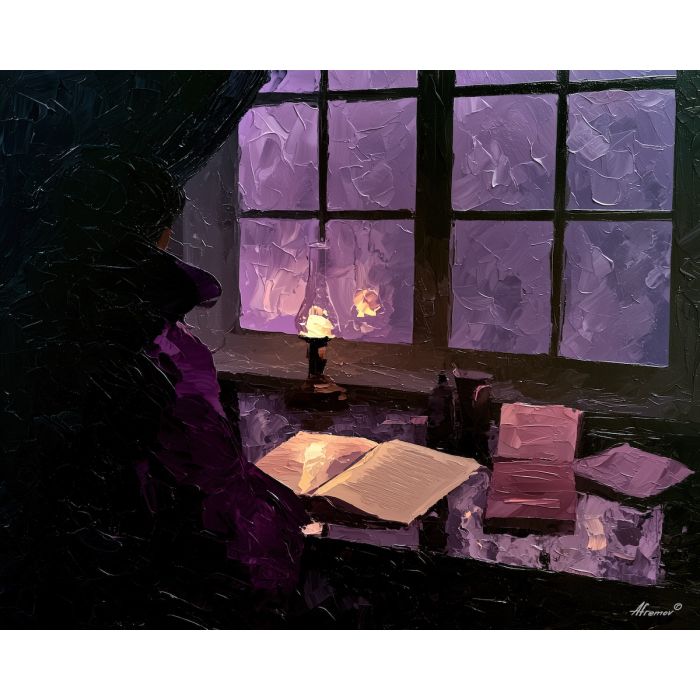inky shadow, shelters violetwake, inky shadow shelters violetwake art, thick brush strokes, bookish wall art, minimal detail art, textured oil painting, anonymous figure art, afremov inspired, vintage desk art