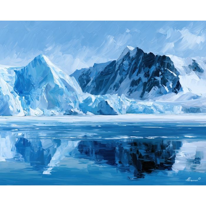 polar fjord, folds cloudhoney, polar fjord folds cloudhoney art, glacial decor, cool blue art, glacier wall art, icy landscape painting, palette knife landscape, thick brush strokes, blue wall decor