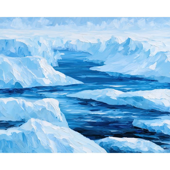 arctic lagoon, melts rustsong, arctic lagoon melts rustsong art, afremov inspired, frozen seascape, winter wall art, glacial decor, cool blue art, glacier wall art, icy landscape painting