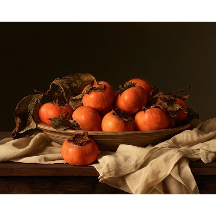 persimmon painting, fall still life, autumn fruit art, seasonal oil painting, kitchen wall decor, harvest painting, orange fruit art, rustic still life, fall dining decor, autumn home art