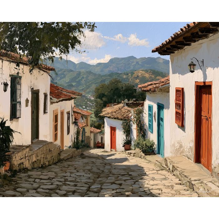 Gracias Honduras painting, Honduran town art, colonial street decor, oil painting, mountain village painting, Central America architecture, Honduras wall art, cultural cityscape, travel wall decor, highland town art