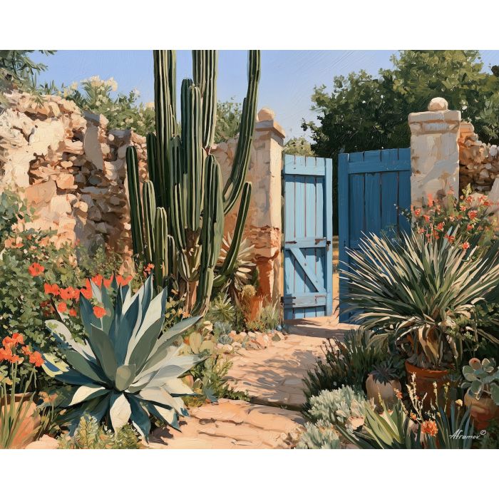 Cuba cactus painting, tropical garden art, Cuban botanical decor, oil painting, Caribbean cactus wall art, agave painting, colorful garden decor, Cuba wall art, succulent painting, tropical plant art