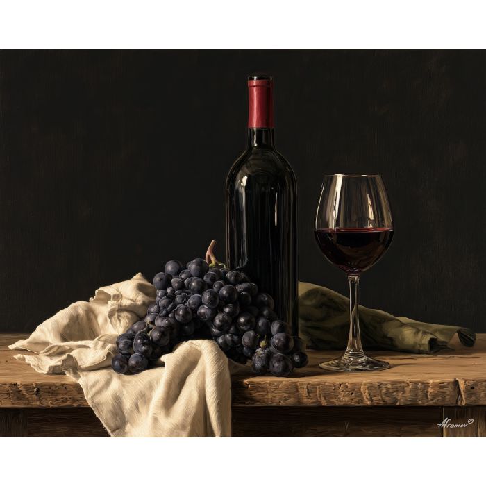 Uruguay wine painting, Tannat grape art, wine still life, oil painting, Uruguayan vineyard decor, South America wine art, dining room wall decor, grape painting, Uruguay culture art, winery decor