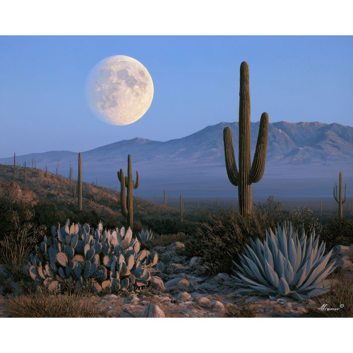 Mexico desert painting, Mexican landscape art, cactus moon painting, oil painting, Mexico wall decor, agave landscape, desert night art, Mexican scenery, rustic wall art, cultural landscape