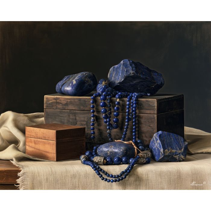 Chile lapis lazuli art, blue gemstone painting, Chilean craft decor, oil painting, mineral still life, South America artisan art, jewelry wall decor, cultural still life, blue stone painting, Chile decor