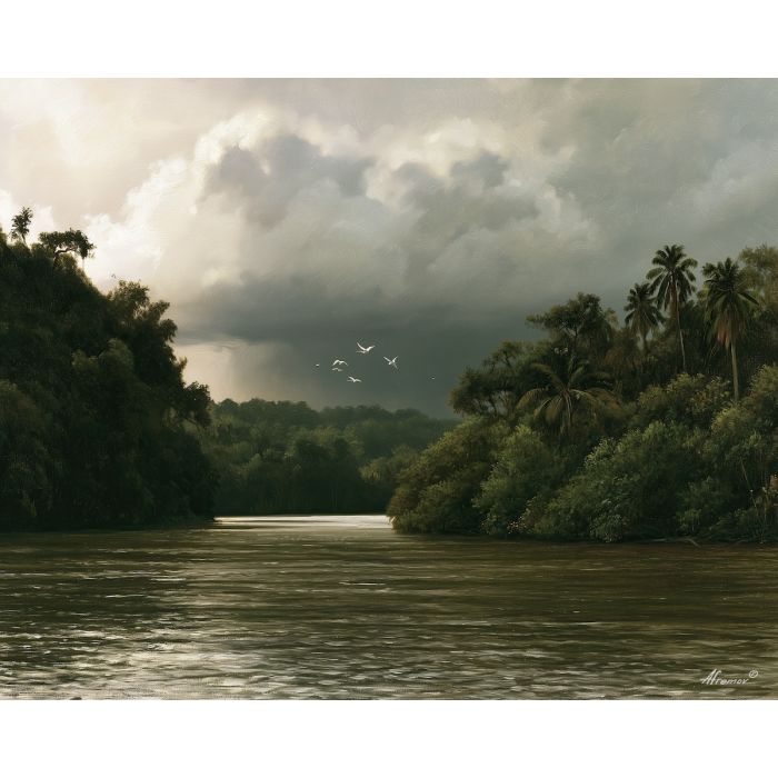 Tabasco river painting, Usumacinta art, Mexican state landscape, oil painting, tropical Mexico decor, Tabasco wall art, river wall decor, southern Mexico nature, regional scenery, state painting
