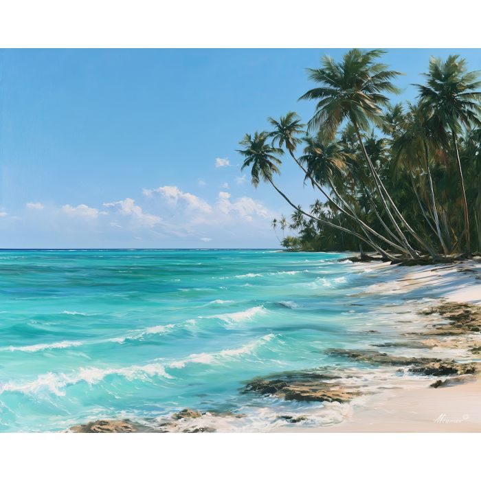 San Andres painting, Colombia Caribbean art, tropical beach decor, oil painting, Colombian island wall art, turquoise sea painting, South America travel art, palm beach wall decor, Colombia landscape, coastal art