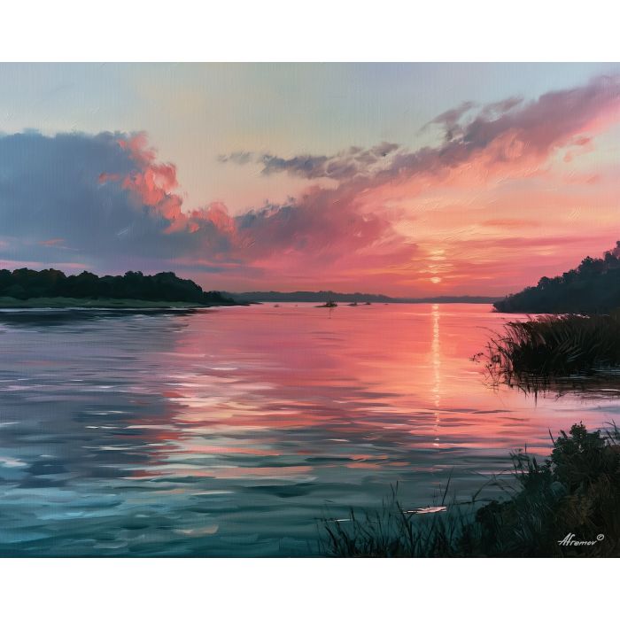Paraguay river painting, Parana River art, Paraguayan landscape decor, oil painting, South America scenery, sunset river wall art, travel painting, Paraguay wall decor, river landscape, cultural scenery
