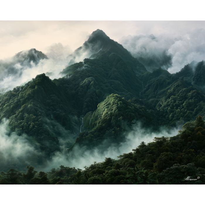Pico Bonito painting, Honduras rainforest art, mountain jungle decor, oil painting, Honduran nature wall art, Central America landscape, waterfall mountain painting, tropical forest decor, travel wall art, Honduras scenery