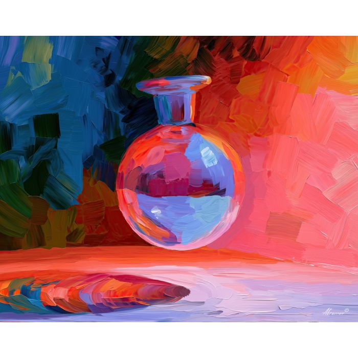 glass vase, hovers moonglass, glass vase hovers moonglass art, gallery wall art, minimal detail art, afremov inspired, colorful home art, textured oil painting, whimsical decor, dopamine decor art
