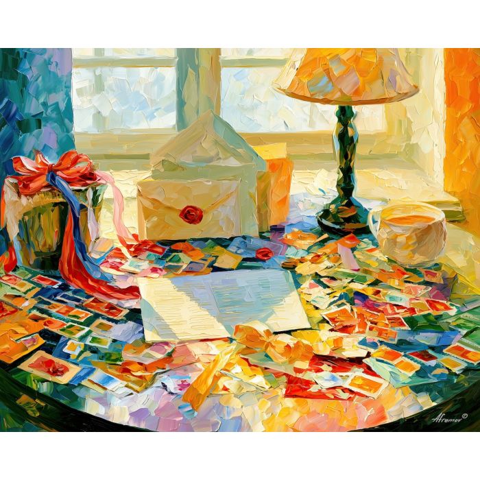 travelnote desk, mintmorning pen, travelnote desk mintmorning art, sunny office art, nostalgic wall art, textured oil art, pen pal art, postcard still life, bright desk art, palette knife art