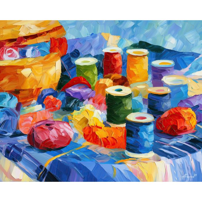 thread bluepicnic, mat whimsical, thread bluepicnic mat art, bright wall decor, minimal detail art, afremov inspired, colorful home art, hobby room art, textured oil art, whimsical hobby art
