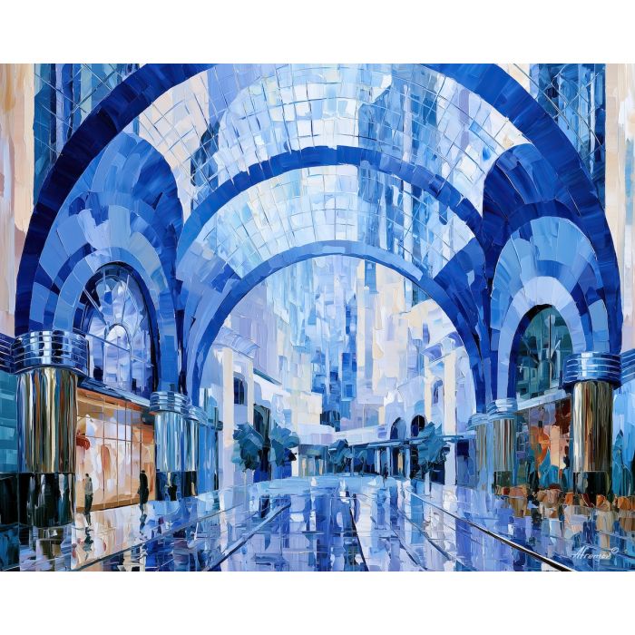 sapphire arcade, morningmelon neo, sapphire arcade morningmelon art, colorful architecture, minimal detail art, afremov inspired, daylight cityscape, modern wall art, textured oil art, neo deco art