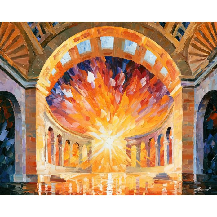 sunburst terrace, peachwater neo, sunburst terrace peachwater art, neo deco art, art deco cityscape, bright city art, palette knife art, thick brush strokes, brass decor art, colorful architecture