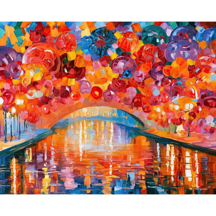 berry bridge, mangoair playful, berry bridge mangoair art, palette knife art, thick brush strokes, playful fantasy art, dopamine decor, minimal detail art, afremov inspired, colorful wall art