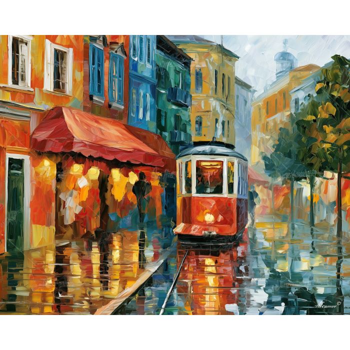 coral awning, meadowlight city, coral awning meadowlight art, palette knife art, thick brush strokes, colorful street scene, minimal detail art, afremov inspired, daylight city art, architectural painting
