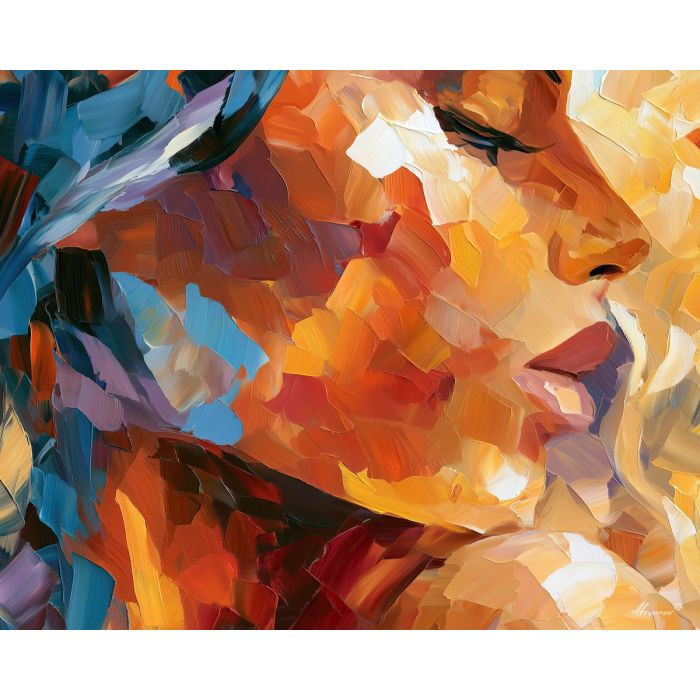 velvet profile, abstract sensuality art, single woman painting, woman abstract profile, velvet transitions, palette knife art, decorative painting, textured oil painting, afremov inspired, 5:4 painting