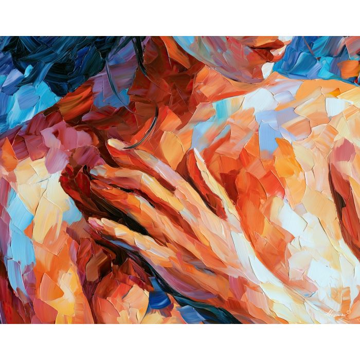 where her hand rests, abstract sensuality art, single woman painting, feminine hand gesture, suggestive gesture, palette knife art, decorative painting, textured oil painting, afremov inspired, 5:4 painting