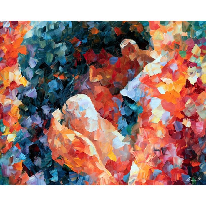 while the colors stay, abstract sensuality art, subtle attraction, lingering attraction, sustained color, palette knife art, decorative painting, textured oil painting, afremov inspired, 5:4 painting