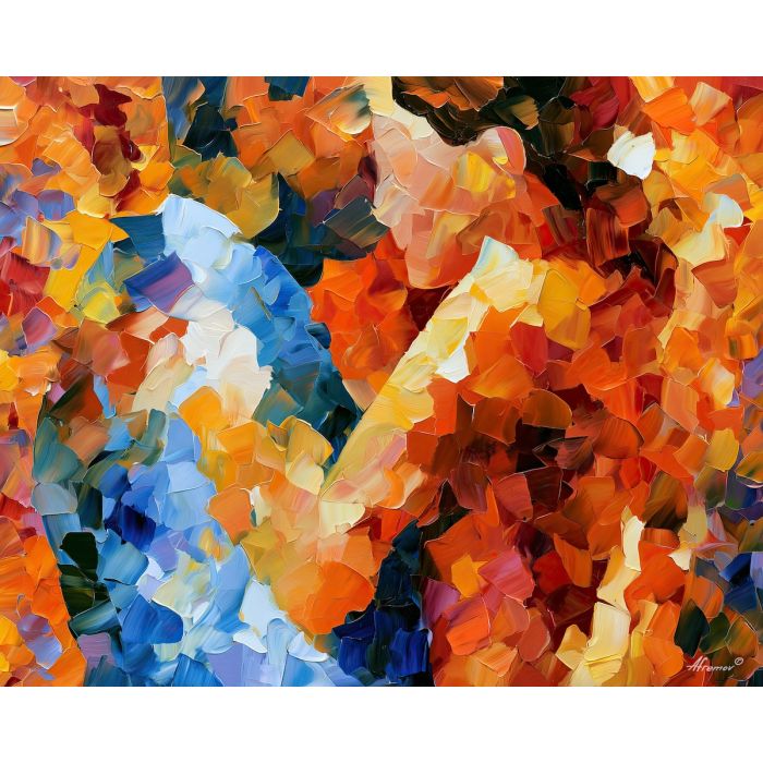nearer in color, abstract sensuality art, subtle attraction, color-merging forms, gentle tension, palette knife art, decorative painting, textured oil painting, afremov inspired, 5:4 painting