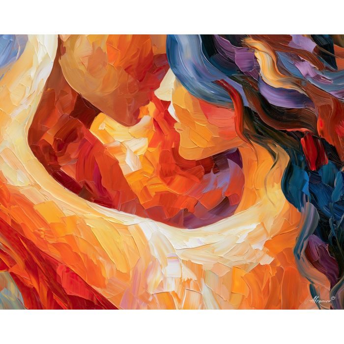 the turn toward you, abstract sensuality art, subtle attraction, turning figure, curved lines, palette knife art, decorative painting, textured oil painting, afremov inspired, 5:4 painting