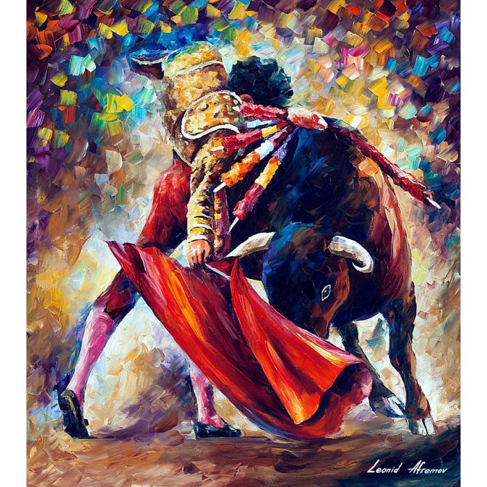 fight painting, bullfighting painting, bullfighter painting, bull fighter painting, bull oil painting