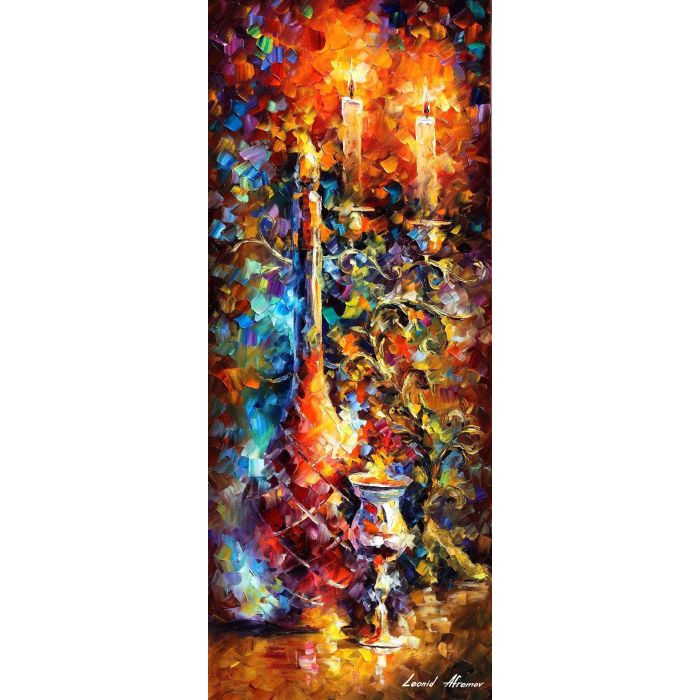 Leonid Afremov, oil on canvas, palette knife, buy original paintings, art, famous artist, biography, official page, online gallery, large artwork, evening, flowers,  candle