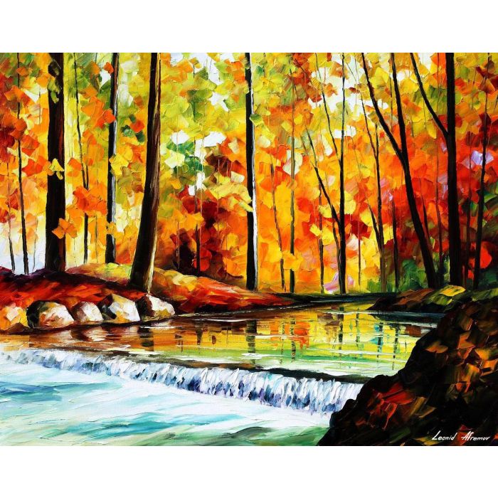 STREAM IN THE FOREST — PALETTE KNIFE Oil Painting On Canvas By Leonid ...