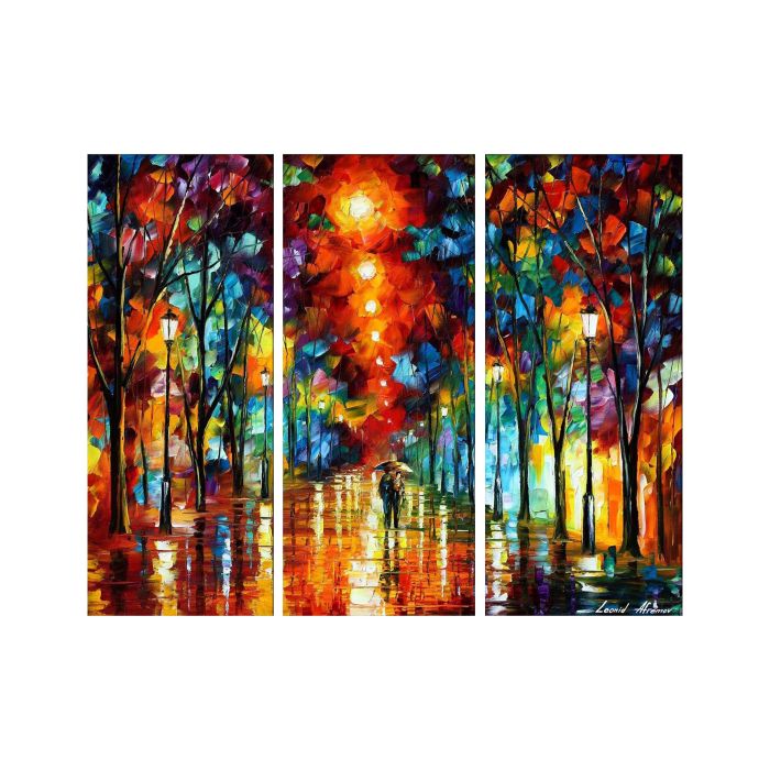 Leonid Afremov, oil on canvas, palette knife, buy original paintings, art, famous artist, biography, official page, online gallery, figures, forest, autumn, couple, umbrella, park, landscape, leaf, fall, walking, people, city, night, streets, rain, trees