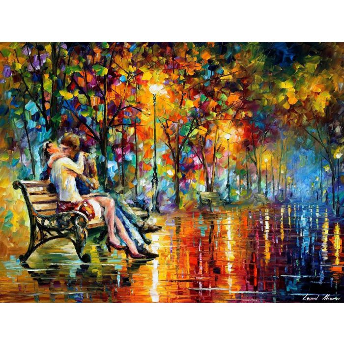 Leonid Afremov, oil on canvas, palette knife, buy original paintings, art, famous artist, biography, official page, online gallery, figures, forest, autumn, couple, umbrella, park, landscape, leaf, fall, walking, people, city, night, streets, rain, trees