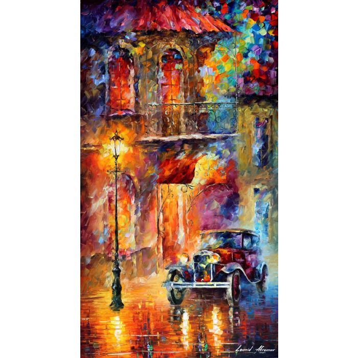 Leonid Afremov, oil on canvas, palette knife, buy original paintings, art, famous artist, biography, official page, online gallery, figures, forest, autumn, couple, umbrella, park, landscape, leaf, fall, walking, people, city, night, streets, rain, trees