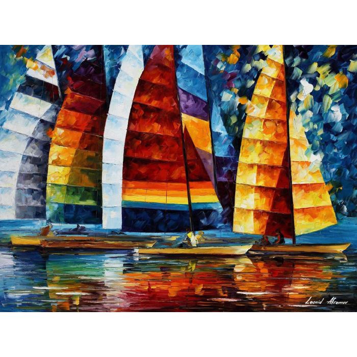 Leonid Afremov, oil on canvas, palette knife, buy original paintings, art, famous artist, biography, official page, online gallery, large artwork, fine, water, boat, sea, scape, pier, dock, night, calm, yachts, harbor, shore, rest, ship, regatta