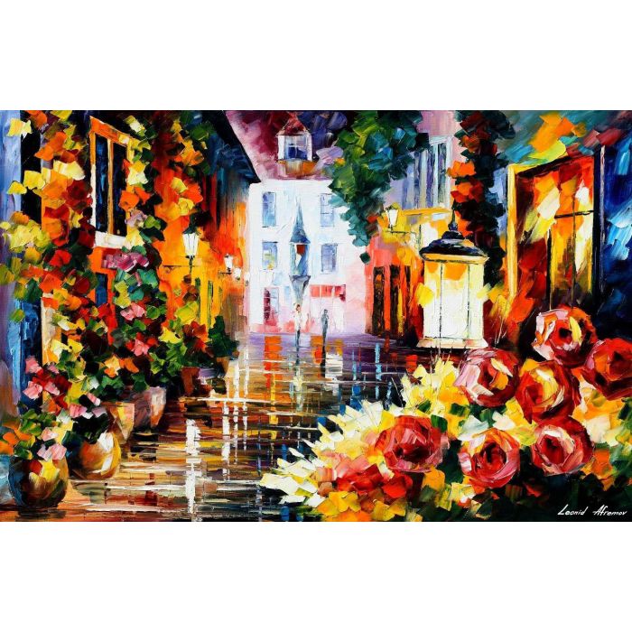 LOVELY STREET OF FLOWERS - original oil painting by Leonid Afremov