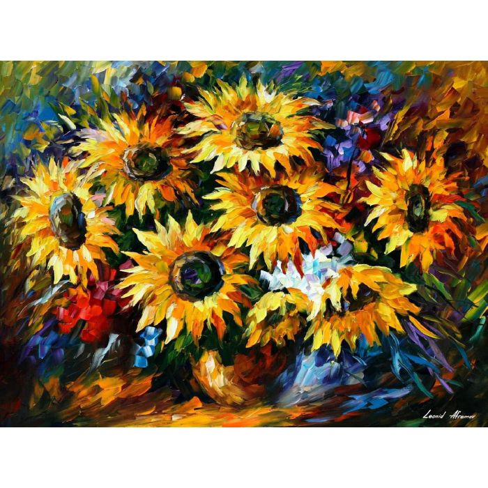 Leonid Afremov, oil on canvas, palette knife, buy original paintings, art, famous artist, biography, official page, online gallery, large artwork, sun, flowers