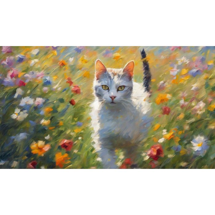 CAT IN A FIELD OF FLOWERS